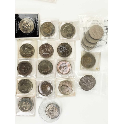 143 - GB decimal £1, £2 and £5 coins plus pre-decimal coinage etc. Comprising: £1 brass coins (x2), £2 bra... 