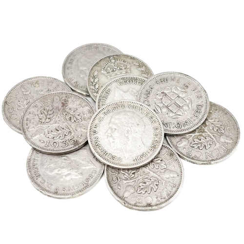 172 - GB pre 1947 silver coinage - face value £5.50 Comprising: 10 x 3d, 75 x 6d and 70 x 1 shilling of pr... 