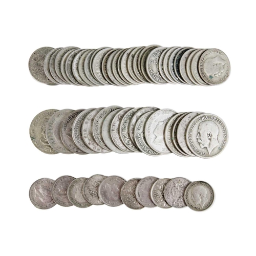 172 - GB pre 1947 silver coinage - face value £5.50 Comprising: 10 x 3d, 75 x 6d and 70 x 1 shilling of pr... 