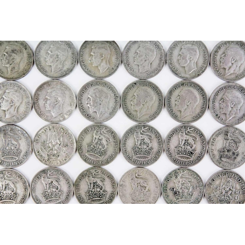 173 - GB pre 1947 silver coinage - face value £4.20 Comprising: 84 x 1 shilling coins of pre 1947 GB silve... 