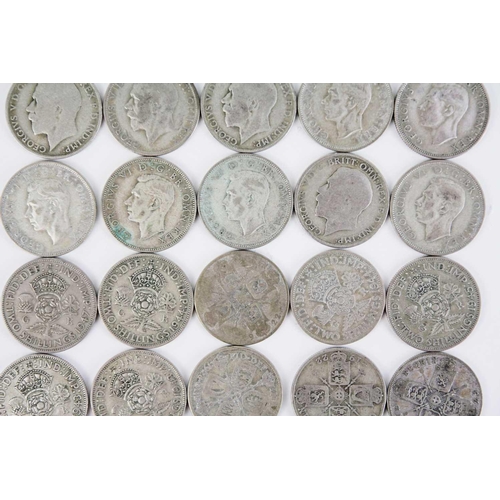 175 - GB pre 1947 silver coinage - face value £5.70 Comprising: 57 x 2 shilling coins of pre 1947 GB silve... 