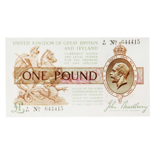 183 - Third Bradbury Issue £1 Treasury note 1917 A prefix A note - some slight creasing but a nice clean n... 