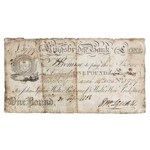 183L - Kingsbridge Bank one pound note 1825 A Provincial Banknote issued in 1825 - a bit grubby