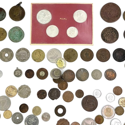 196 - Mixed lot of coins, medallions, tokens A mixture in a bag ranging from Roman to recent: Noted large ... 