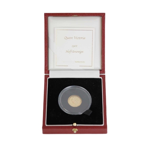 198C - 1901 Queen Victoria gold veiled head half sovereign A cased very high grade encapsulated 1901 gold h... 