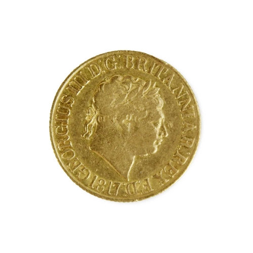 198J - 1817 George III gold sovereign A sound 1817 George III gold sovereign. Reverse reasonable detail, ob... 