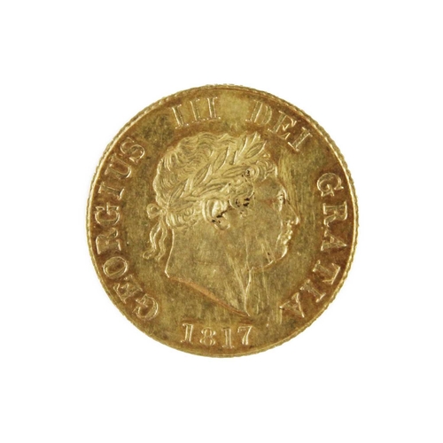 198K - 1817 George III high grade gold half sovereign A cased sound very high grade 1817 gold half sovereig... 