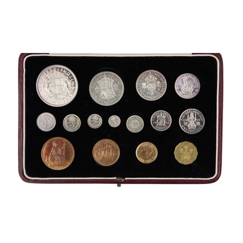 199O - Royal Mint 1937 cased proof coin set including Maundy A bright proof 1937 Royal Mint complete set fr... 