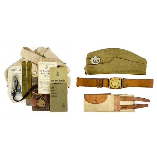 202 - D.C.L.I. 1940 side hat, Boys' Brigade cloth bag etc. A WW2 side hat dated 1940 with D.C.L.I. badge, ... 