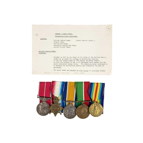 205 - WW1 B.E.M. and Mercantile Marine group of five medals A group of five comprising British Empire Meda... 