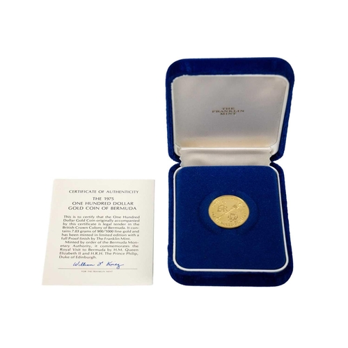 22 - Bermuda .900 gold $100 1975 proof gold Royal visit to Bermuda coin A cased 1977 $100 gold proof coin... 