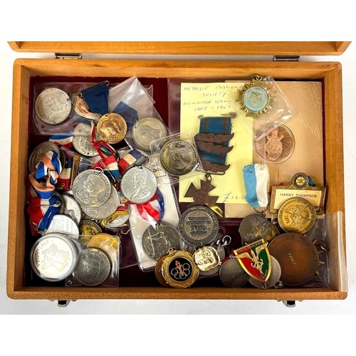 220 - Medallions, Badges etc - a large quantity Comprising: a handled case and a wooden box containing a l... 