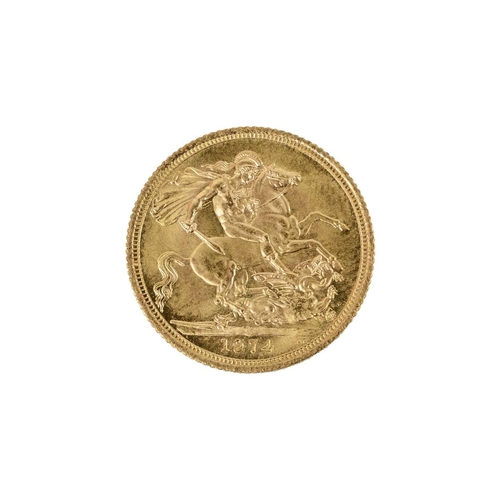 23 - GB Gold Sovereign Queen Elizabeth 1974 A A unc grade 1974 GB gold sovereign.