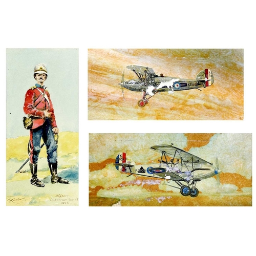 242 - Military Coldstream Guards and Hawker Aeroplanes artwork (x2) - total 3 items Comprising: 1: Signed ... 