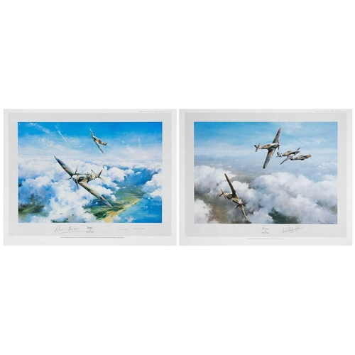 245 - Mounted Second World War signed colour Aviation prints - one personally signed by Douglas Bader Comp... 