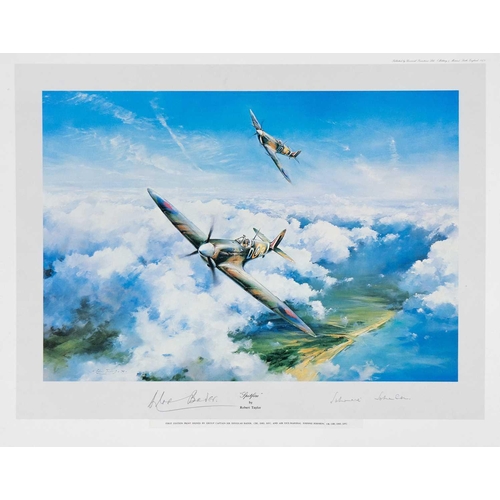 245 - Mounted Second World War signed colour Aviation prints - one personally signed by Douglas Bader Comp... 