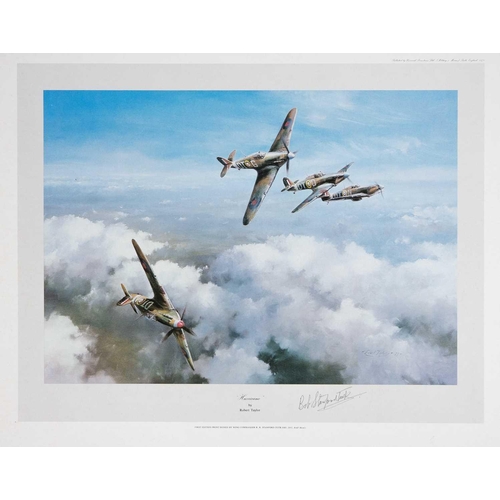 245 - Mounted Second World War signed colour Aviation prints - one personally signed by Douglas Bader Comp... 