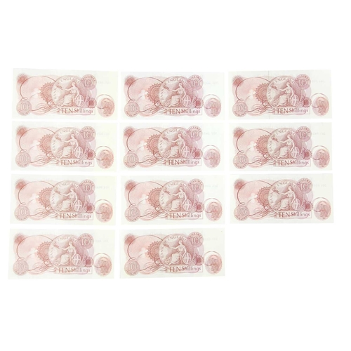 26 - J.S. Fforde 10 shilling notes EF - UNC grade (x11) Comprising nine notes in sequence 30X 068420 to 3... 