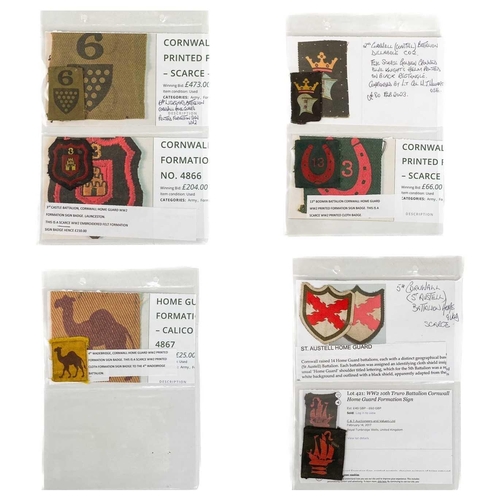 261 - Unusual collection of Cornwall World War 2 Home Guard patches / fliers (x7) Comprising: A rare set o... 