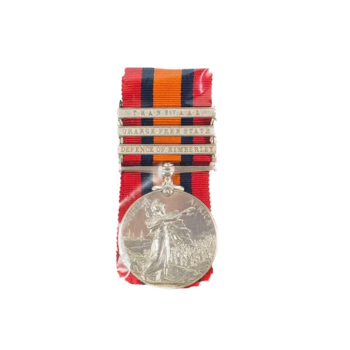 266 - Queens South Africa medal three bars including Defence of Kimberley A QSA medal with three bars, Tra... 