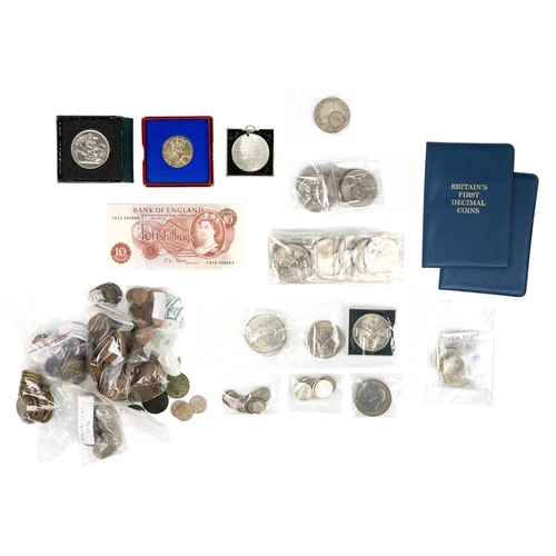 30 - GB and Foreign silver coinage plus sundry pre-decimal coinage plus 10/- note Comprising GB pre 1947 ... 