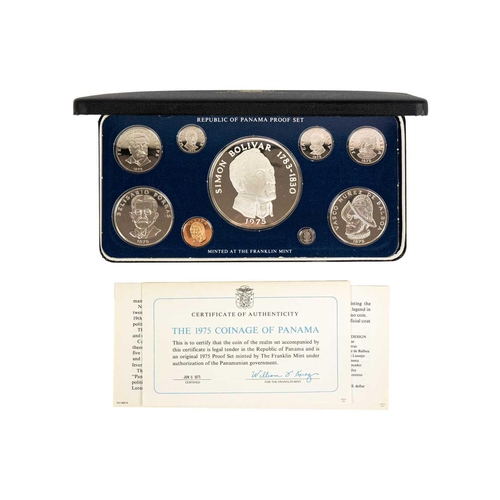 33 - Silver Proof Panama Cased 1975 coin set Comprising: A cased set of 1975 proof coins comprising six c... 