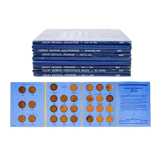 45 - GB pre-decimal farthings to three pence brass coins in nine Whitman Folders Comprising: 1: Brass 3d:... 