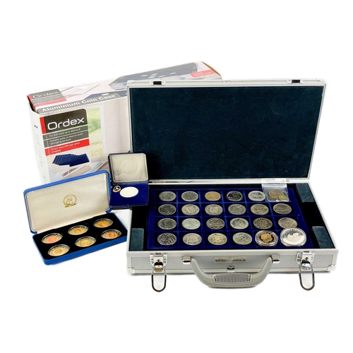 54 - GB and Foreign crown sized coins and medallions including silver with aluminum coin case Comprising:... 