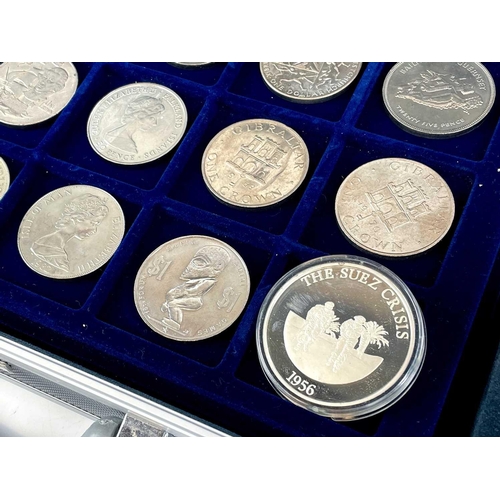 54 - GB and Foreign crown sized coins and medallions including silver with aluminum coin case Comprising:... 