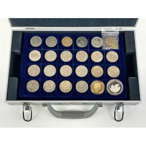 54 - GB and Foreign crown sized coins and medallions including silver with aluminum coin case Comprising:... 