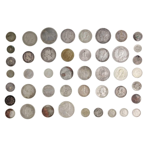 6 - World Silver A bag containing an interesting selection of approx. 40 coins. Noted: 1901 200th annive... 