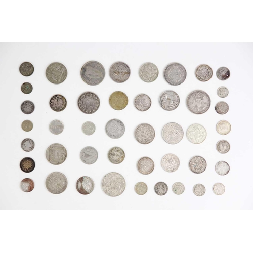 6 - World Silver A bag containing an interesting selection of approx. 40 coins. Noted: 1901 200th annive... 