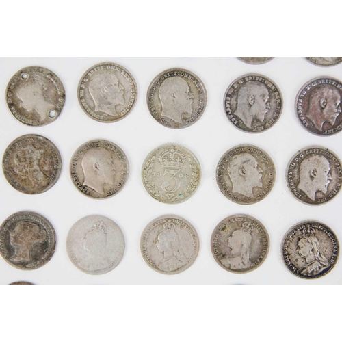 62 - King Edward VII and Queen Victoria silver 3d and 4d coins (x67) Comprising: 1: 19 x King Edward VII ... 