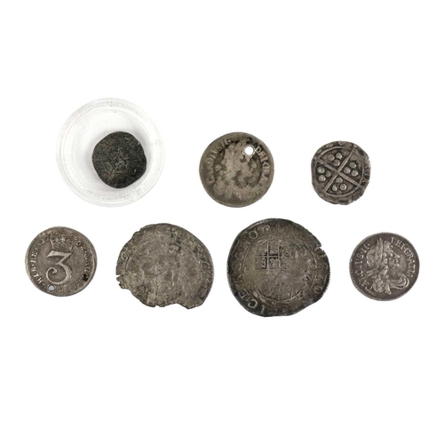 82 - GB earlier silver coinage etc Lot comprises: 1: 1679 3d Maundy VF 2: 1679 4d Maundy F. holed 3: 1762... 