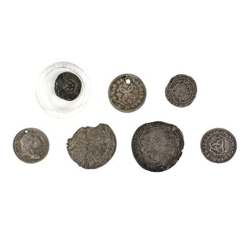 82 - GB earlier silver coinage etc Lot comprises: 1: 1679 3d Maundy VF 2: 1679 4d Maundy F. holed 3: 1762... 