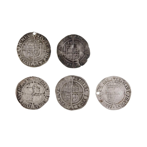 94 - Elizabeth I hammered 6ds x 5 Five dated coins, all worn, two holed. Comprising 1562, 1563, 1566 x2, ... 