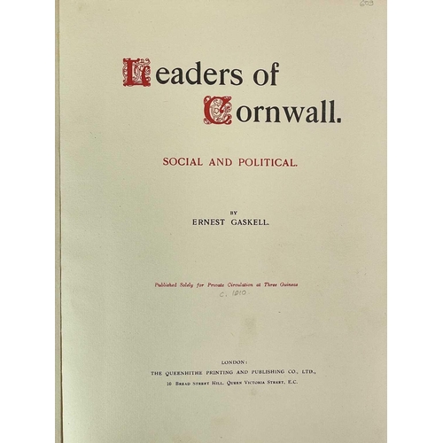 142 - GASKELL, Ernest 'Leaders of Cornwall. Social and Political,' Half red morocco, cloth boards with gil... 