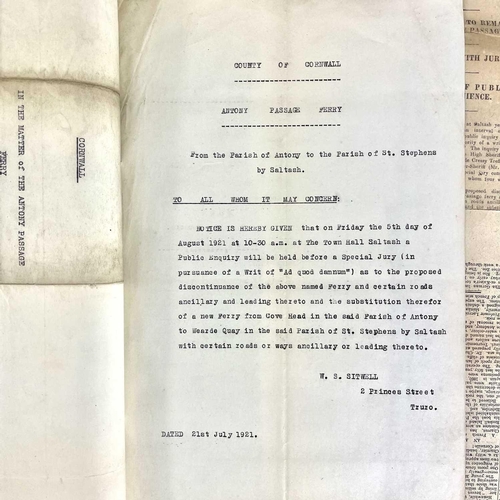 156 - Torpoint Ferry Interest. Carew-Pole Papers Correspondence, plans, surveys etc for a new ferry, 1893-... 