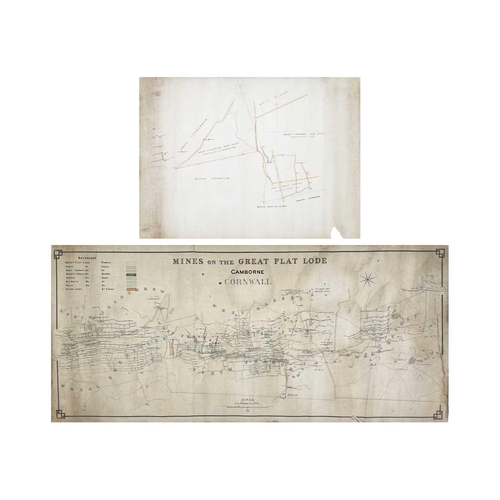 161 - 'Mines on The Great Flat Lode, Camborne, Cornwall' A 19th century plan With colour key showing Great... 