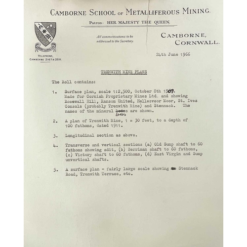 164 - 'Trenwith Mine, St Ives,' Surveys and maps by Leonard Hawkey, 1911. Hand drawn cross sectional surve... 