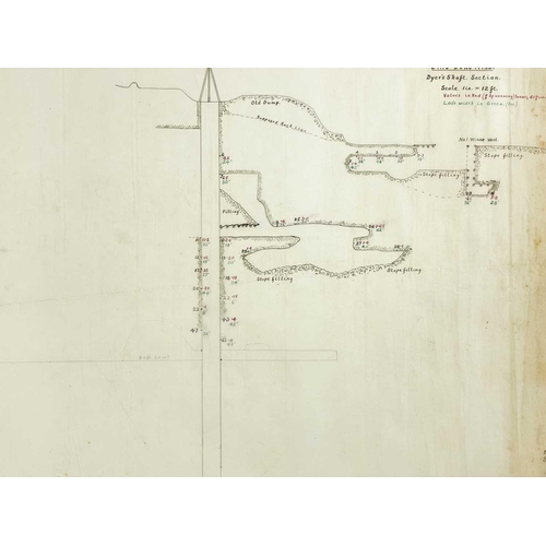 165 - 'Ding Dong Mine, Tavistock,' Hand drawn cross sectional of Dyers Shaft on tracing paper, scale 1 inc... 