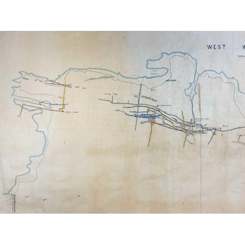 190 - 'West Wheal Towan,' Hand drawn and coloured survey, key showing adit levels, cross-cuts, Wheal Towan... 