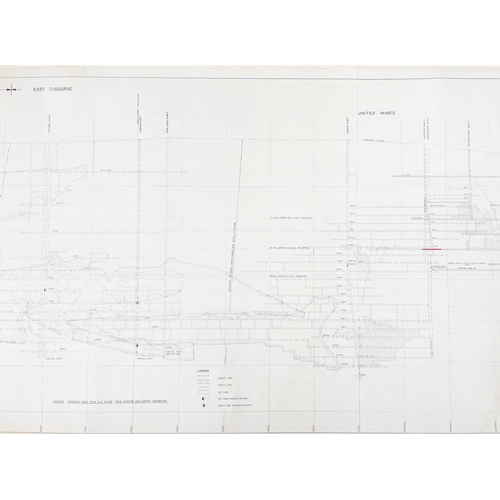 196 - 'Carnon Consolidated Tin Mines Ltd,' Longitudinal Section Hand coloured areas with blue showing exca... 