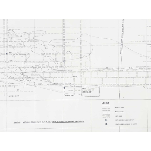 196 - 'Carnon Consolidated Tin Mines Ltd,' Longitudinal Section Hand coloured areas with blue showing exca... 