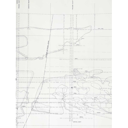 196 - 'Carnon Consolidated Tin Mines Ltd,' Longitudinal Section Hand coloured areas with blue showing exca... 