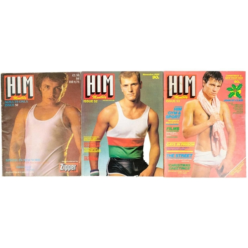 219 - (Homo erotica) Him Thirty five magazines. Pictorial thin card wraps, staple bound, some edge wear bu... 