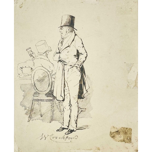 315 - William Crockford (1775-1844), Proprietor of Crockford's gambling club Pen and Ink sketch illustrati... 