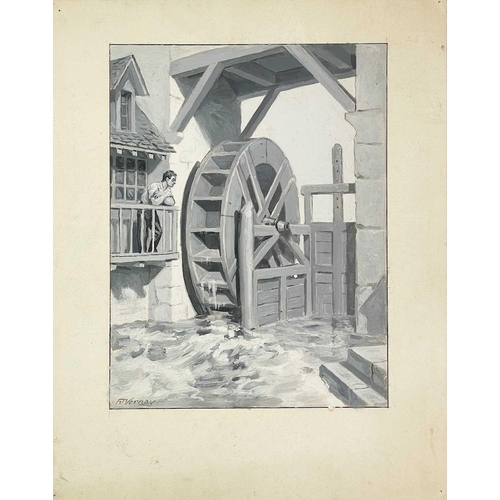 319 - François Joseph VERNAY (1864-1950) The Waterwheel Oil on card Signed 21.5cm x 16.5cm A lithograph of... 