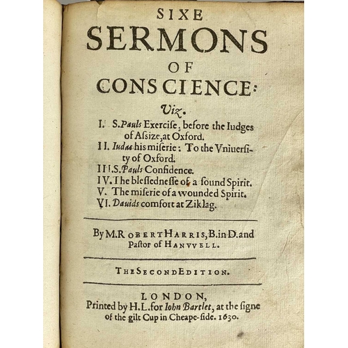 353 - HARRIS, Robert (1581-1658) Sammelband volume of Sermons Full polished calf with chips to end of back... 