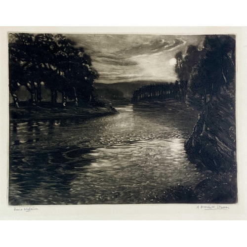 387 - David WATERSON (1870-1954) 'A Moonlight Stream' and other works by different hands David WATERSON (1... 